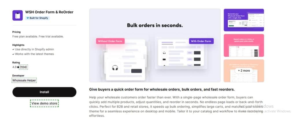 WSH Order Form & ReOrder